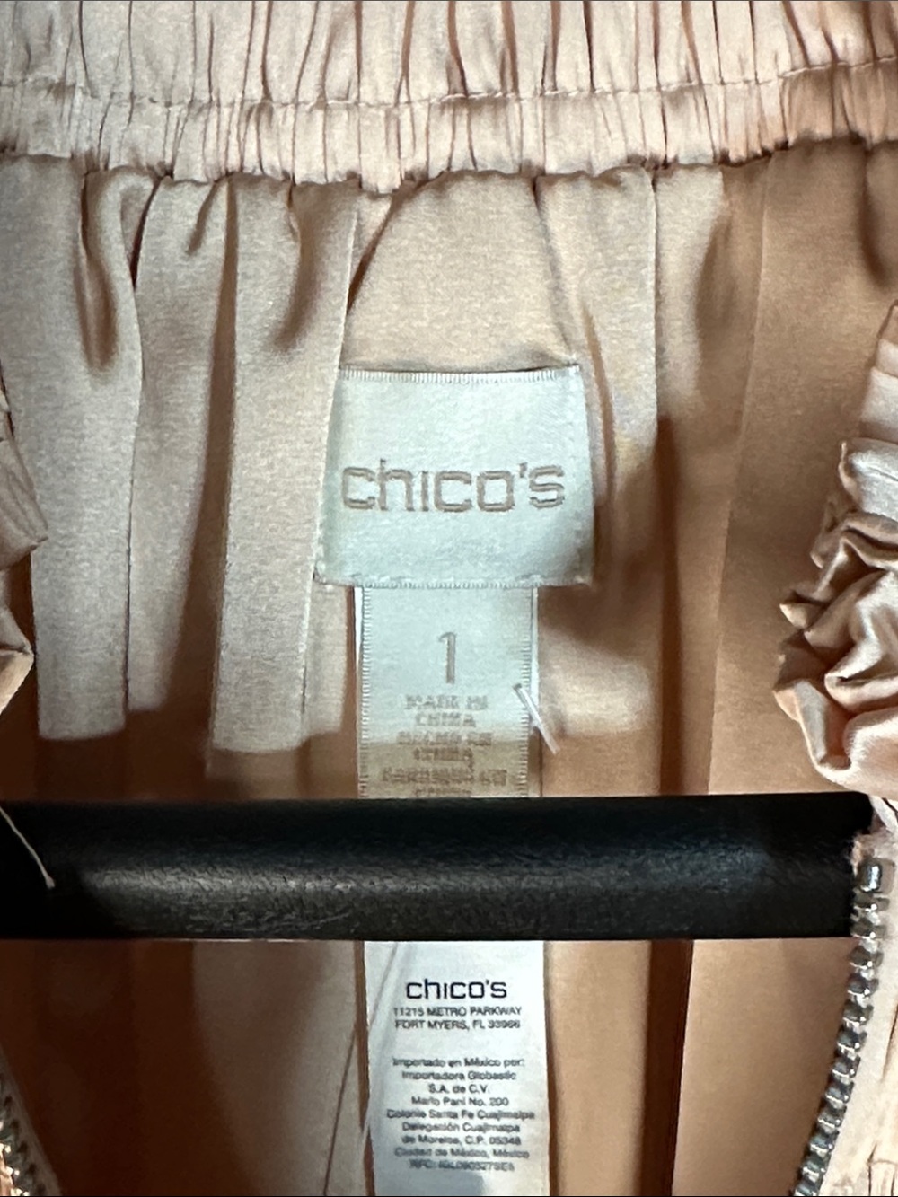Chico's Blush Ruffled Collar Zip Bomber Jacket - Picture 3 of 4